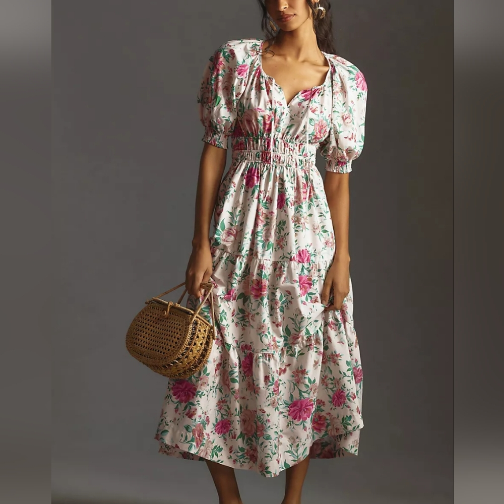 Anthropologie Somerset Puffed sleeve dress LP